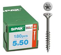SPAX Vis en inox à bois 5 x 50 mm, 180 pièces - Vis à filetage partiel, tête fraisée, T-STAR plus T20, 4CUT, acier inoxydable A2 - 8000000287893