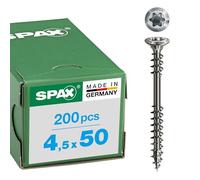 SPAX Vis pour bardage, 4,5 x 50 mm, 200 pièces, Filetage de fixation, Tête bombée fraisée, T-STAR plus T20, 4CUT, Acier inoxydable A2-25470004505022