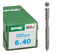 SPAX Vis terrasse, 6x40 mm, 200 pce, Filetage de fixation, Tête cylindrique, T-STAR plus T25, Pointe CUT, Acier inoxydable A4-0538000600403