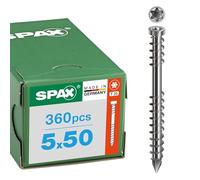 SPAX Vis Terrasse Inox A2, 5 x 50 mm, 360 pcs., T-STAR plus T25 | Vis à bois avec pointe CUT et filetage de fixation, idéal pour lames en bois et WPC, acier inoxydable anticorrosion