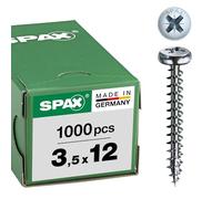 SPAX Vis universelle, 3,5 x 12 mm, 1000 pièces, Tête centrante, Tête ronde, Cruciforme Z2, 4CUT, WIROX - 0231010350125