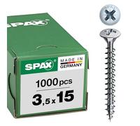 SPAX Vis universelle, 3,5 x 15 mm, 1000 pièces, Tête centrante, Tête bombée fraisée, Cruciforme Z2, 4CUT, WIROX - 0241010350155