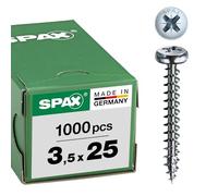SPAX Vis universelle 3,5 x 25 mm – Tête ronde Pozidrive Z2 4CUT WIROX, boîte de 1000