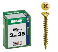 SPAX Vis universelle 3,5 x 35 mm, 90 pièces - Vis á filetage total, tête fraisée, empreinte cruciforme Z2, pointe 4CUT, revêtement YELLOX - 8000000287084