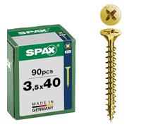 SPAX Vis universelle 3,5 x 40 mm, 90 pièces - Vis à bois, filetage complet, tête fraisée, cruciforme Z2, 4CUT, revêtement YELLOX - 8000000287008