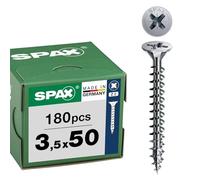 SPAX Vis universelle, 3,5 x 50 mm, 180 pièces, filetage complet, tête fraisée, cruciforme Z2, 4CUT, WIROX - 8000000286940