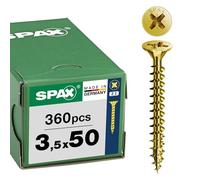 SPAX Vis universelle, 3,5 x 50 mm, 360 pièces, filetage complet, tête fraisée, cruciforme Z2, 4CUT, YELLOX - 8000000286933