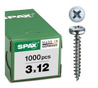 SPAX Vis universelle, 3 x 12 mm, 1000 pièces, Tête centrante, Tête ronde, Cruciforme Z1, Pointe S, WIROX - 0231010300125