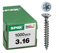 SPAX Vis universelle, 3 x 16 mm, 1000 pièces, Tête centrante, Tête fraisée, T-STAR plus T10, Pointe S, WIROX - 1191010300165