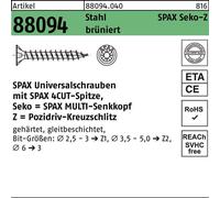 SPAX Vis universelle, 3 x 20 mm, 1000 pièces, filetage complet, tête fraisée, empreinte cruciforme Z1, pointe S, bruni - 1081140300205
