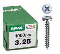 SPAX Vis universelle, 3 x 25 mm, 1000 pièces, Tête centrante, Tête ronde, Cruciforme Z1, Pointe S, WIROX - 0231010300255