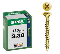 SPAX Vis universelle 3 x 30 mm, 180 pièces - Vis á filetage total, Tête fraisée, Empreinte cruciforme Z1, pointe 4CUT, Revêtement YELLOX - 8000000286780