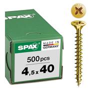SPAX Vis universelle, 4,5 x 40 mm, 500 pièces, Tête centrante, Tête fraisée, Cruciforme Z2, 4CUT, YELLOX - 1081020450405