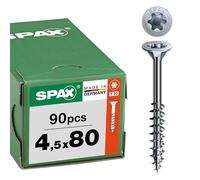 SPAX Vis universelle 4,5 x 80 mm, 90 pièces - Vis à bois, filetage partiel, tête fraisée, T-STAR plus T20, pointe 4CUT, revêtement WIROX - 8000000276934