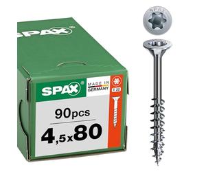 SPAX Vis universelle 4,5 x 80 mm, 90 pièces - Vis à bois, filetage partiel, tête fraisée, T-STAR plus T20, pointe 4CUT, revêtement WIROX - 8000000276934