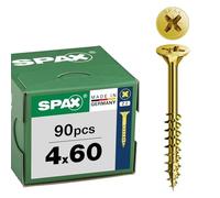SPAX Vis universelle 4 x 60 mm, 90 pièces - Vis à bois, filetage partiel, tête fraisée, empreinte cruciforme Z2, pointe 4CUT, revêtement YELLOX - 8000000287442