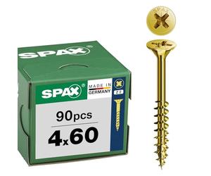 SPAX Vis universelle 4 x 60 mm, 90 pièces - Vis à bois, filetage partiel, tête fraisée, empreinte cruciforme Z2, pointe 4CUT, revêtement YELLOX - 8000000287442