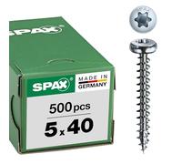 SPAX Vis universelle 5,0 x 40 mm, 500 pièces, T-STAR plus, tête demi-ronde, filetage total, 4CUT, WIROX A9J, galvanisé brillant,
