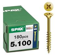 SPAX Vis universelle 5 x 100 mm, 180 pièces - Vis à bois, filetage partiel, tête fraisée, empreinte cruciforme Z2, pointe 4CUT, revêtement YELLOX - 8000000288197