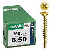 SPAX Vis universelle 5 x 50 mm, 360 pièces - Vis á filetage total, tête fraisée, empreinte cruciforme Z2, pointe 4CUT, revêtement YELLOX - 8000000287974
