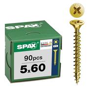 SPAX Vis universelle 5 x 60 mm, 90 pièces - Vis á filetage total, tête fraisée, empreinte cruciforme Z2, pointe 4CUT, revêtement YELLOX - 8000000288029