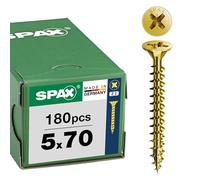 SPAX Vis universelle 5 x 70 mm, 180 pièces - Vis á filetage total, tête fraisée, empreinte cruciforme Z2, pointe 4CUT, revêtement YELLOX - 8000000288159