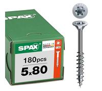 SPAX Vis universelle 5 x 80 mm, 180 pièces - Vis à bois, filetage partiel, tête fraisée, T-STAR plus T20, pointe 4CUT, revêtement WIROX - 8000000277023