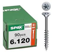 SPAX Vis Universelle 6 x 120 mm, 90 pièces - Vis à bois, Filetage partiel, tête fraisée, T-STAR Plus T30, pointe 4CUT, revêtement WIROX - 8000000277092