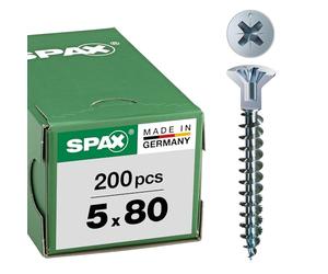 SPAX Vis universelle avec tête percée, 5 x 80 mm, 200 pièces, Tête centrante, Tête fraisée, Cruciforme Z2, Pointe S, WIROX - 0271010500805