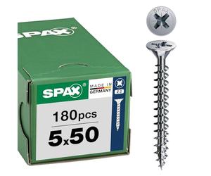 SPAX Vis universelles 5 x 50 mm, 180 pièces - Vis à tête fraisée avec revêtement WIROX, filetage total, empreinte cruciforme Z2, pointe 4CUT - 8000000287961