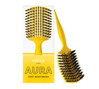 COCCO Aura Vent Brosse à sanglier | Design ventilé à double courbure pour un séchage plus rapide, démêlage et brillance sans effort, sanglier + poils en nylon, poignée ergonomique confortable pour