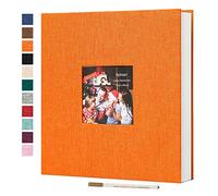 Spbapr Grand album photo autocollant 60 pages avec couverture en lin magnétique pour scrapbooking avec un stylo en métal pour photos de 3 x 5, 4 x 6, 5 x 7, 6 x 8, 8 x 10 photos, orange
