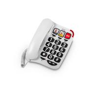 SPC Comfort Numbers 2 - Téléphone Fixe Senior avec Grandes Touches, 3 mémoires directes avec Photo, Volume très élevé, Compatible avec Les appareils auditifs, Signal Lumineux, Filaire et Mural