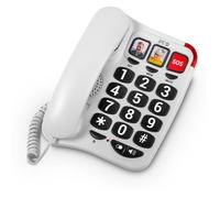 SPC Comfort Numbers 2 - Téléphone Fixe Senior avec Grandes Touches, 3 mémoires directes avec Photo, Volume très élevé, Compatible avec Les appareils auditifs, Signal Lumineux, Filaire et Mural