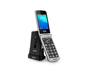 SPC Prince 4G - Téléphone Portable à clapet pour Seniors, avec Grandes Touches faciles à Utiliser, Bouton SOS, Configuration à Distance, Socle de Charge et 2 mémoires directes, sans Chargeur - Noir