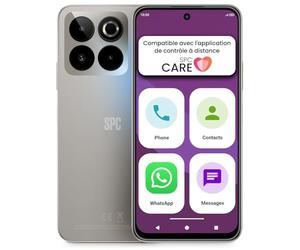 SPC ZEUS 2 Elite - Smartphone Senior, Mode Facile, écran 6,7", Argent | Compatible avec l'appli SPC Care : contrôle/localisation, triple caméra 50MP, 128Go, charge rapide, grandes icônes et NFC