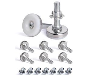 SPDYCESS 8pcs M10 X 35MM Pied Réglable à Base Ronde, Pieds de Nivellement, Pied Vérin Meuble à Visser, Vis de Réglage pour Pied Mise à Niveau, avec 8 Écrou à Griffes, pour Pieds de Lit Bureau Armoire