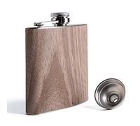 SPDYCESS Flasque à Alcool avec Revêtement Bois 170ml Flasque en Acier Inoxydable avec Entonnoir Bouteille à Liqueur Cadeau pour Homme Escalade Pêche Randonnée Camping