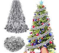 SPEACOUR 6M Noël Guirlandes Tinsel de Noël Argent Guirlande Métallique Scintillante Guirlande de Sapin de Noël Brillante Ornements Pendendif Décoration pour Maison Intérieur Extérieur Fête Mariage