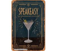 Speakeasy 200 Underound Ckcitails 20 x 30 cm Affiche décorative rétro en métal pour maison, cuisine, salle de bain, ferme, jardin, garage, citations inspirantes