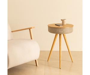 SPEAKER TABLE 360 - Table Basse Enceinte, Son Omnidirectionnel 360 º, Bluetooth Et Chargeur Sans Fil Bois Naturel