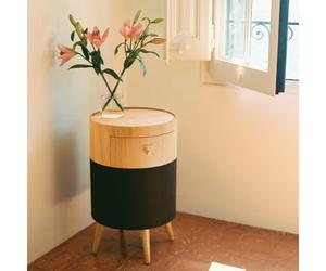 SPEAKER TABLE BASS - Table Basse Enceinte Avec Subwoofer, Bluetooth, Chargement Sans Fil Et Tiroir De Rangement Bois Naturel