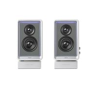 Edifier QR65 Haut-Parleur de Moniteur Design Actif (70 W) avec Effets Lumineux RVB, 3 Ports de Charge Rapide USB TurboGaN et Sortie Caisson de Basses, Blanc