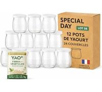 SPECIAL-DAY 12 pot de yaourt en verre avec 24 couvercles hermetique |ECHANTILLON YAO+ OFFERT| verrine en verre pour tout yaourtière |petit pots bebe longue conservation 125g