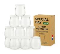 SPECIAL-DAY 12 pot de yaourt en verre avec couvercles hermetique verrine en verre pour tout yaourtièrepetit pots bebe longue conservation 125g- Lot de 12 pots avec 12 couvercles