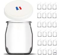 SPECIAL-DAY 24 pot de yaourt en verre avec couvercles hermetique verrine en verre pour tout yaourtièrepetit pots bebe longue conservation 125g- Lot de 24 pots avec 24 couvercles