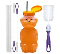 Special Supplies Honey Bear - Lot de 1 bouteille et 3 pailles longues avec couvercle anti-déversement et anti-fuites pour thérapie et besoins spéciaux, pour thérapie et besoins spéciaux,