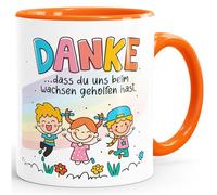 SpecialMe® Tasse à café « Danke dass du uns beim Wachsen helfen hast Geschenk Abschied Erzieherin kleines Dankeschön » Blanc/intérieur/orange standard