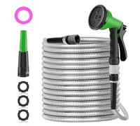 SPECILITE Tuyau d'arrosage en acier inoxydable 304 de 61 m, tuyau d'arrosage flexible et robuste avec 2 buses pour cour, extérieur, ne s'emmêle pas, résistant aux perforations