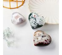 Spécimen de Cristal sculpté à la Main en Forme de cœur d'agate Mousse Naturelle - 4 à 5 cm (avec Trou)
